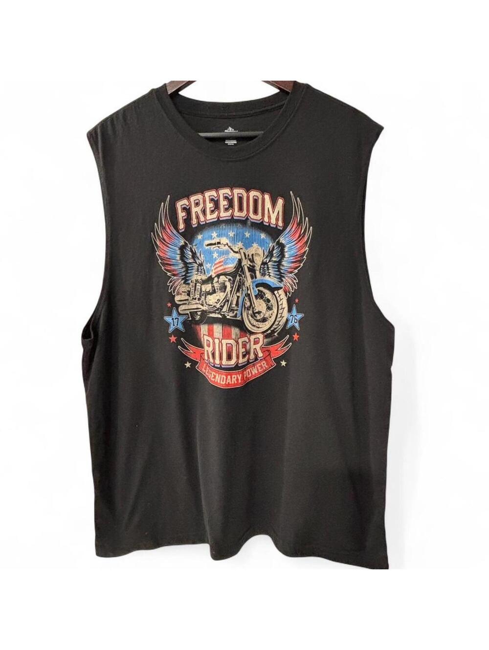 Freedom Rider Patriotic Sleeveless Graphic Tee XL | Vintage Biker Cutoff